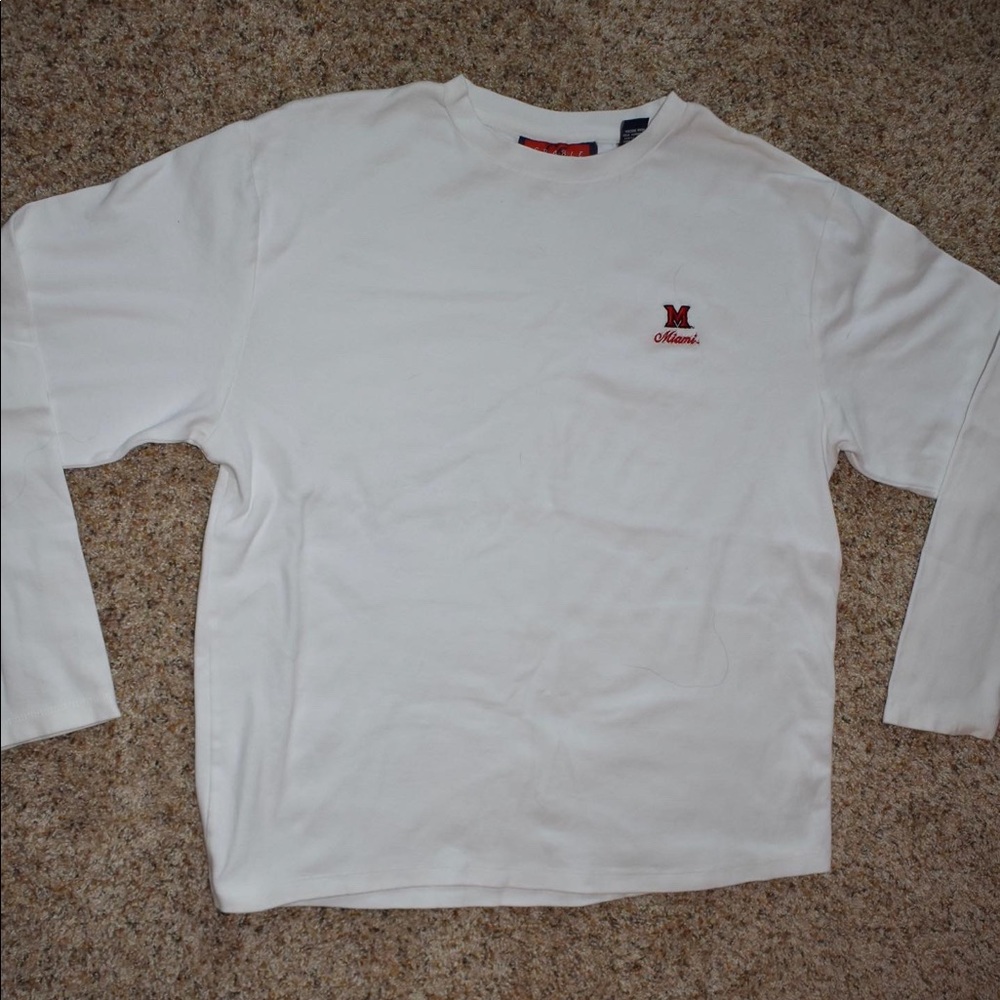 Miami university white long sleeve, marked as a boys xl fits a womens small